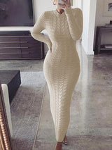 Long sleeve knit maxi dress with geometric pattern - View 8 | Lwiis