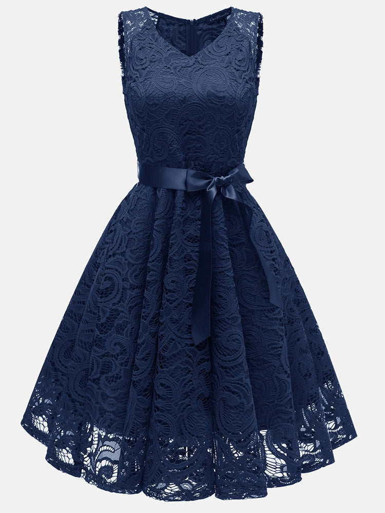 Sleeveless lace party dress - View 15 | Lwiis