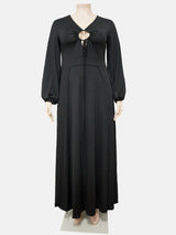 Maxi dress with V-neck and side slit - View 9 | Lwiis