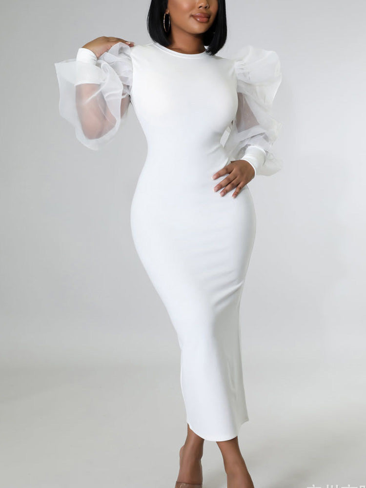 Elegant puff sleeve maxi dress - View 14 | Lwiis