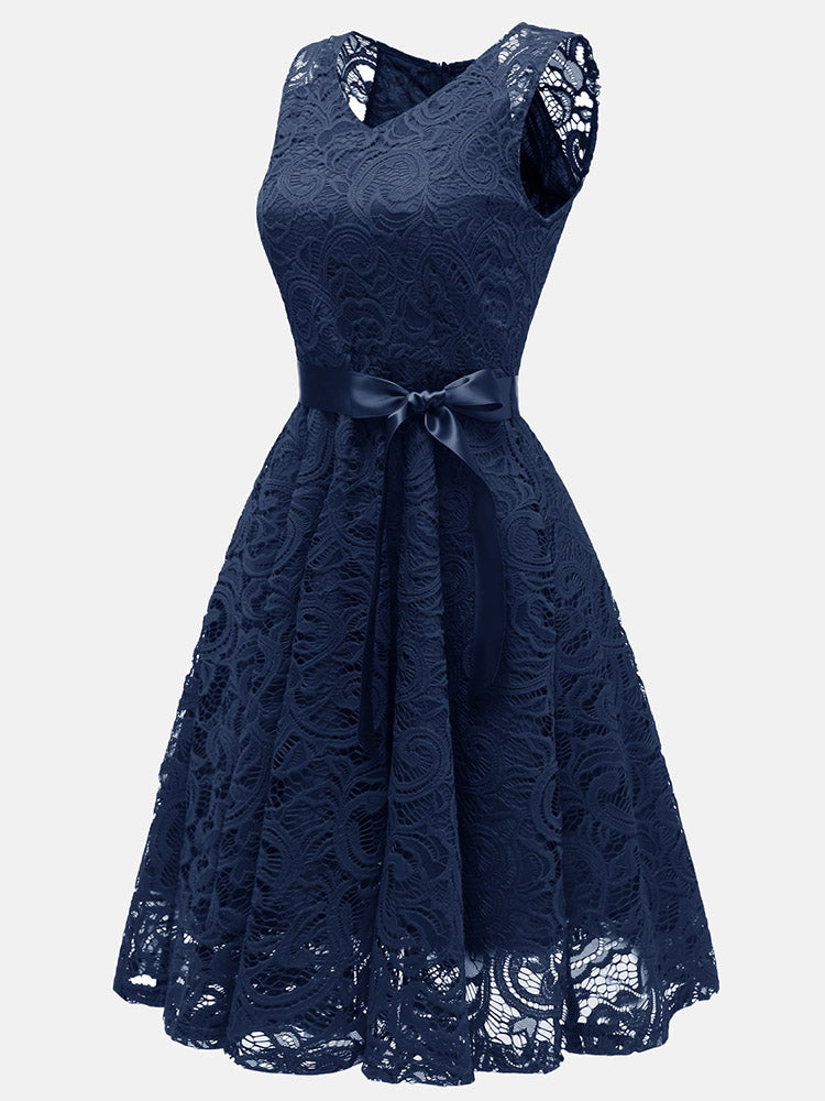 Sleeveless lace party dress - View 16 | Lwiis