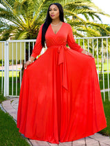 V Neck Belted Maxi Dress - View 6 | Lwiis
