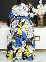 Printed V-neck maxi dress with short sleeves and a belted waist - View 13 | Lwiis
