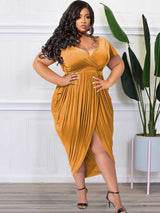 Ruched V-Neck Midi Dress - View 23 | Lwiis