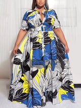 Printed V-neck maxi dress with short sleeves and a belted waist - View 14 | Lwiis