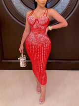 Rhinestone Mesh Halter Midi Dress - View 19 | Lwiis