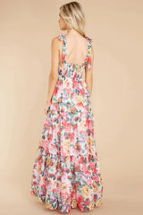 Floral Maxi Dress with Square Neckline and Tie Straps - View 6 | Lwiis