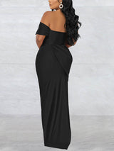 Off-shoulder maxi dress with high slit - View 6 | Lwiis