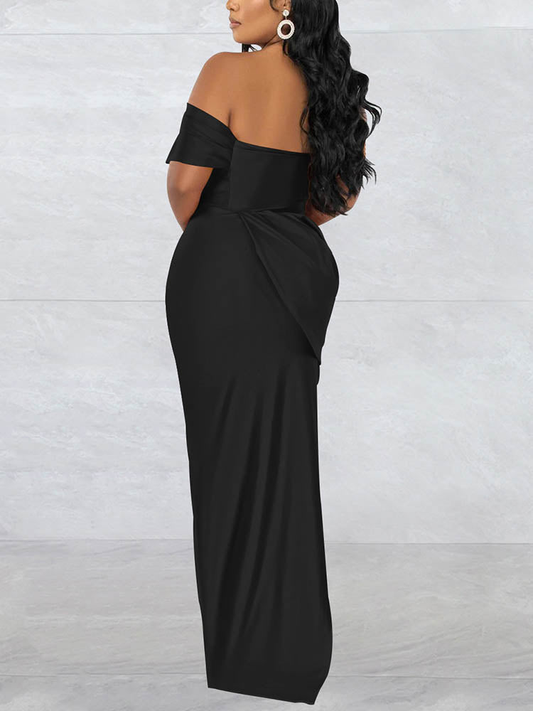 Off-shoulder maxi dress with high slit - View 6 | Lwiis
