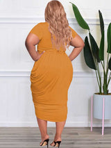 Ruched V-Neck Midi Dress - View 24 | Lwiis