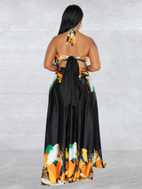 Abstract Print Halter Maxi Dress - View 6 | Lwiis