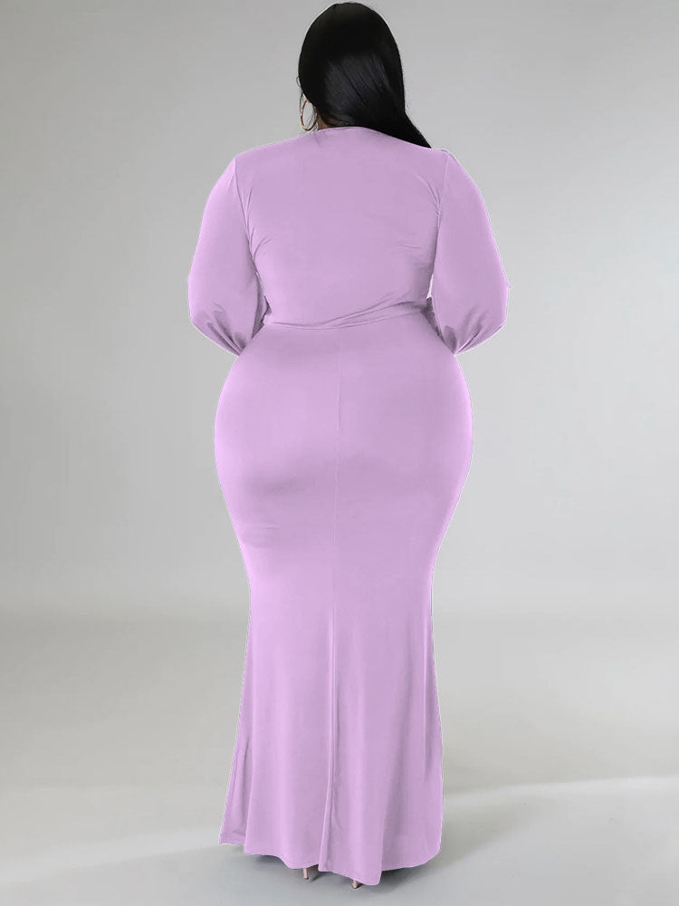 Mermaid maxi dress with V-neck and puff sleeves - View 21 | Lwiis