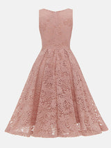 Sleeveless V-neck Lace Midi Dress - View 6 | Lwiis