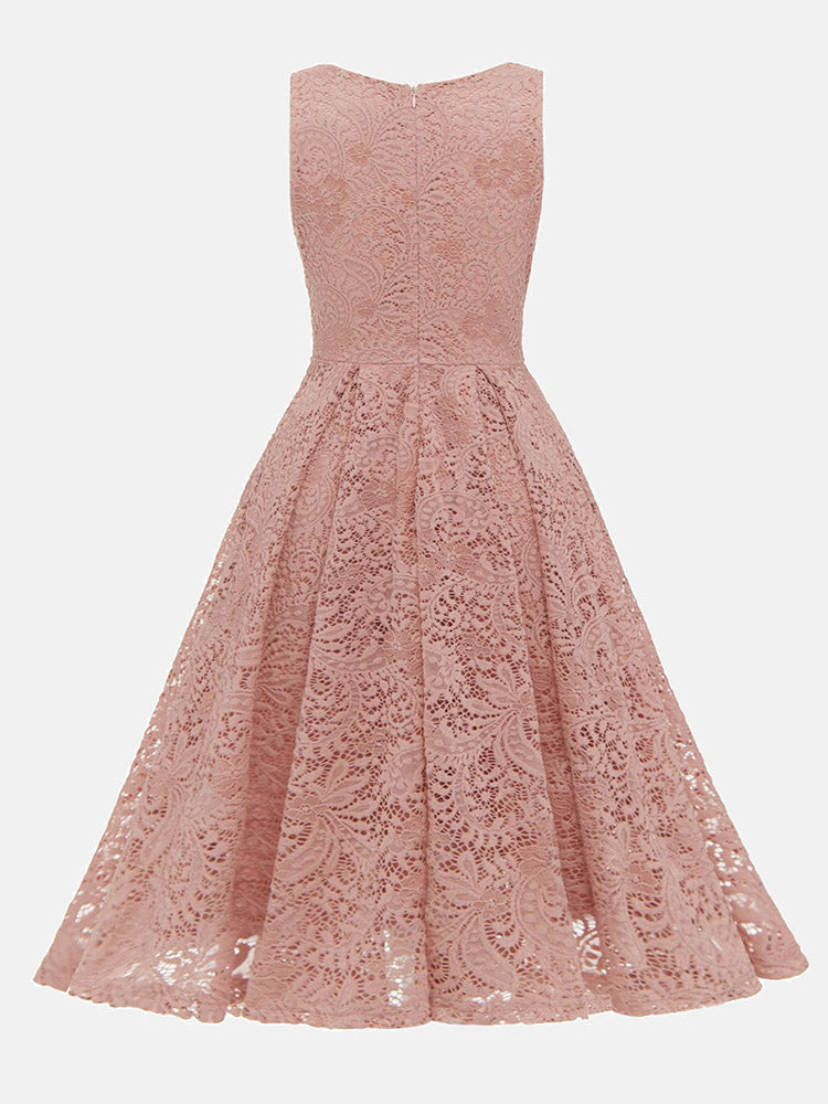Sleeveless V-neck Lace Midi Dress - View 6 | Lwiis