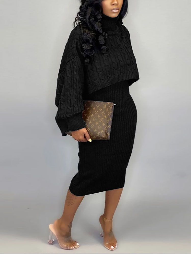 Knitted turtleneck sweater and midi dress set - View 24 | Lwiis
