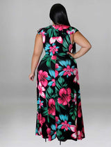 Floral maxi dress with ruffle sleeves and lace-up neckline - View 8 | Lwiis