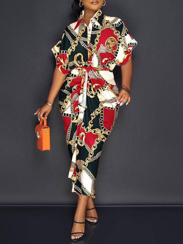 Printed Midi Shirt Dress - View 11 | Lwiis