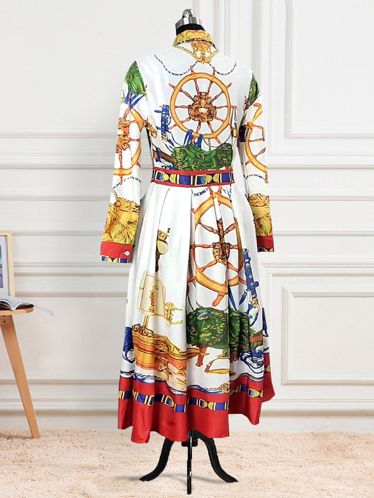 White printed midi shirt dress - View 7 | Lwiis