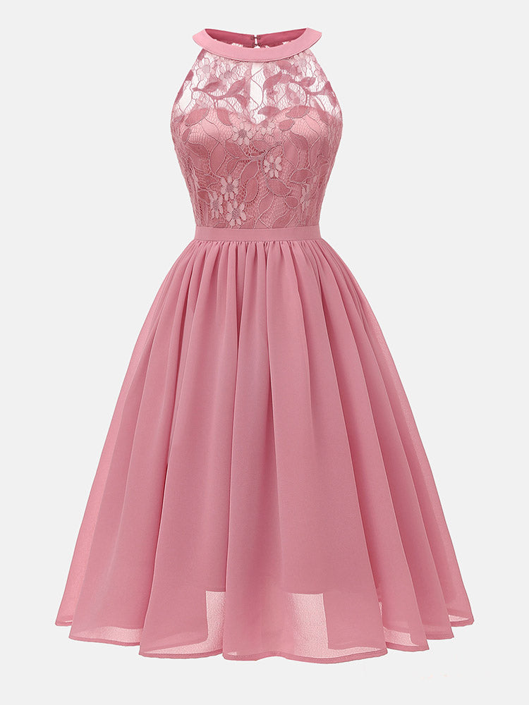Lace Bodice Chiffon Sleeveless Midi Dress - View 6 | Lwiis