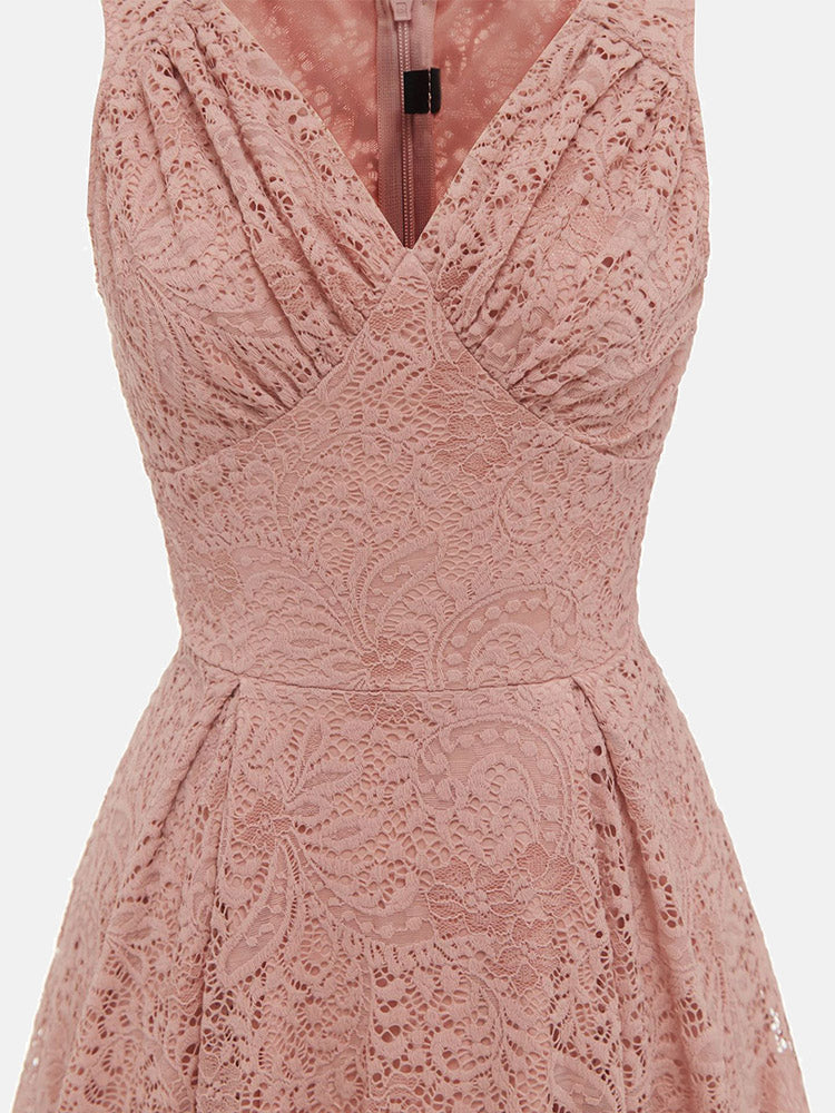 Sleeveless V-neck Lace Midi Dress - View 7 | Lwiis