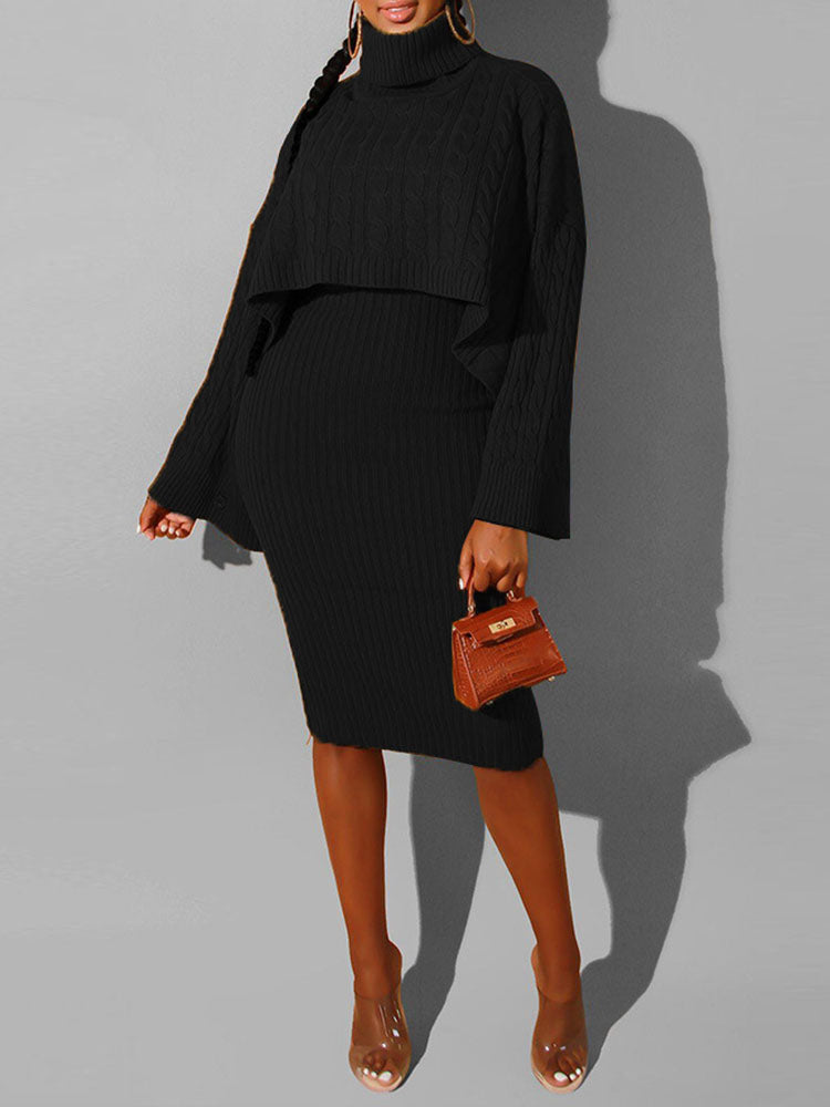 Knitted turtleneck sweater and midi dress set - View 25 | Lwiis