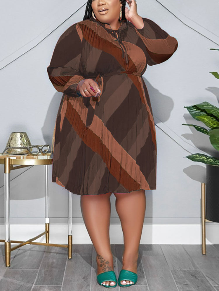 Pleated Tie Neck Dress - View 6 | Lwiis