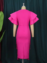 Ruffle Sleeve Midi Dress - View 7 | Lwiis