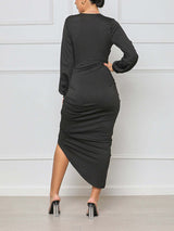 Asymmetrical Ruched Midi Dress - View 8 | Lwiis
