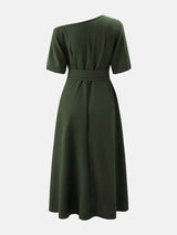 Oblique Neckline Maxi Dress with Belt - View 7 | Lwiis