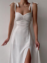 Solid Slit Maxi Dress with Sweetheart Neckline - View 6 | Lwiis