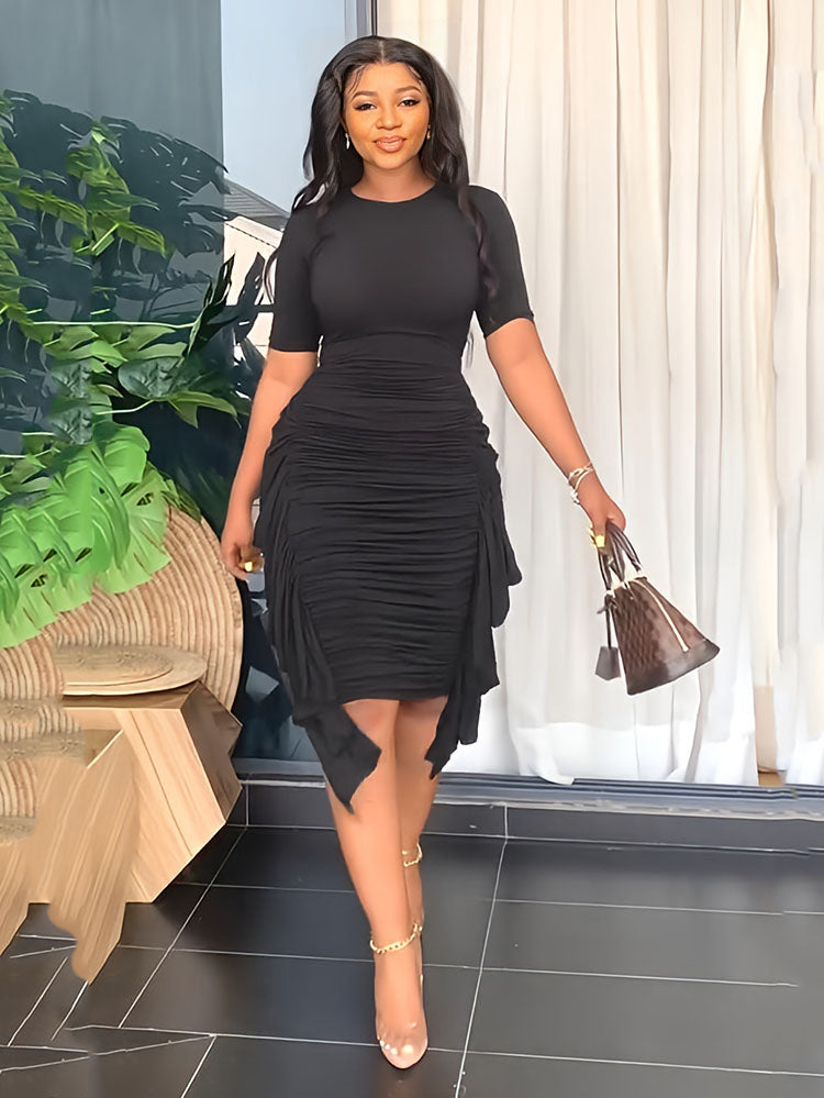 Solid Color Ruffle Mini Dress - View 14 | Lwiis