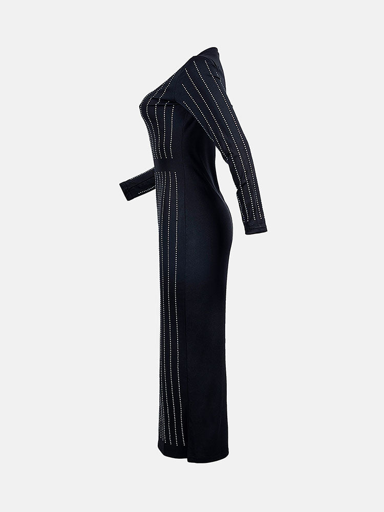 Elegant long sleeve rhinestone party dress - View 6 | Lwiis