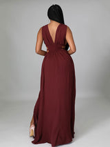Sleeveless V-neck maxi dress with waist cut-outs and a high slit - View 9 | Lwiis