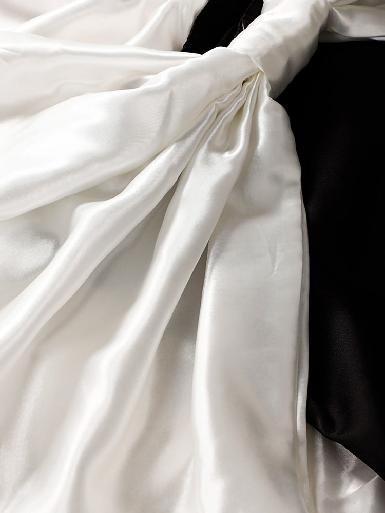 Off Shoulder Satin Mini Dress with Bow - View 7 | Lwiis