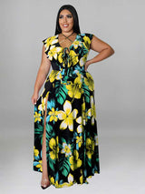 Floral maxi dress with ruffle sleeves and lace-up neckline - View 9 | Lwiis