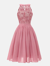 Lace Bodice Chiffon Sleeveless Midi Dress - View 8 | Lwiis