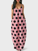 Polka dot maxi dress with spaghetti straps and pockets - View 12 | Lwiis