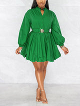 Puffy sleeve belted dress - View 9 | Lwiis