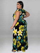 Floral maxi dress with ruffle sleeves and lace-up neckline - View 10 | Lwiis