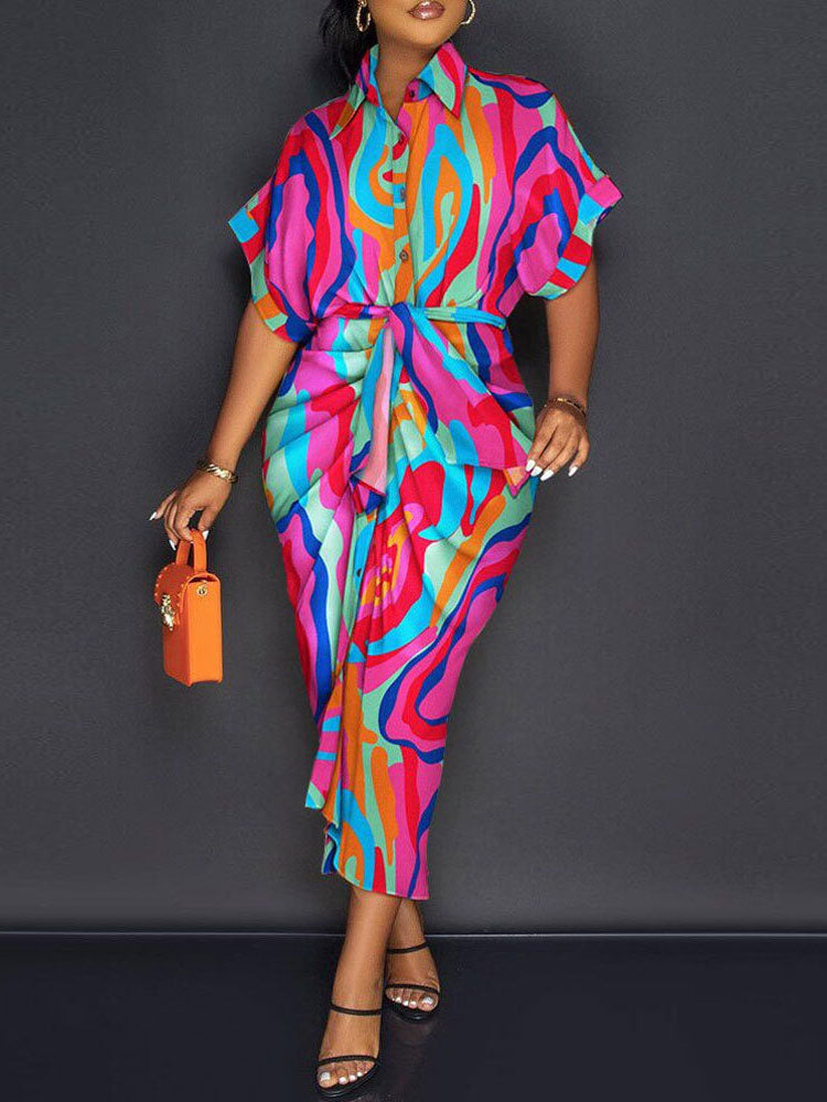 Printed Midi Shirt Dress - View 8 | Lwiis