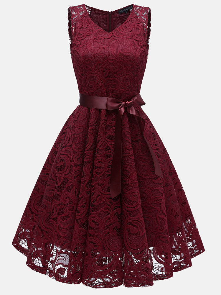 Sleeveless lace party dress - View 7 | Lwiis