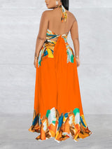 Abstract Print Halter Maxi Dress - View 8 | Lwiis