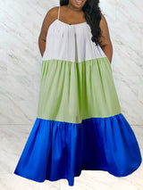 Color block casual A-line maxi dress with spaghetti straps - View 9 | Lwiis