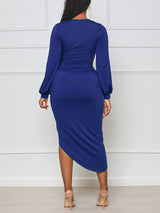 Asymmetrical Ruched Midi Dress - View 12 | Lwiis