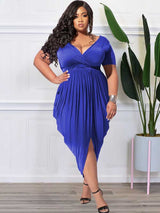 Ruched V-Neck Midi Dress - View 7 | Lwiis