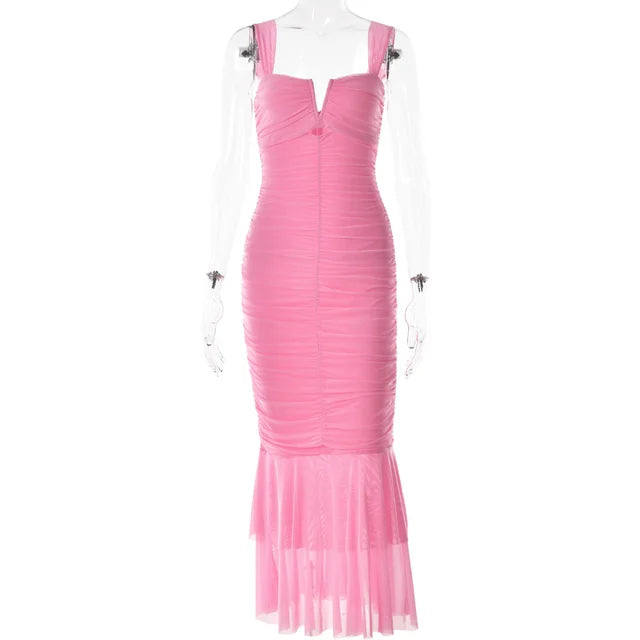 Mermaid Ruched Mesh Maxi Dress - View 11 | Lwiis