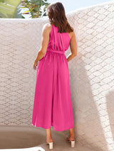Asymmetrical neckline midi dress - View 7 | Lwiis