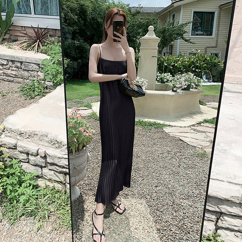 Midi Slip Dress with Spaghetti Straps - View 7 | Lwiis