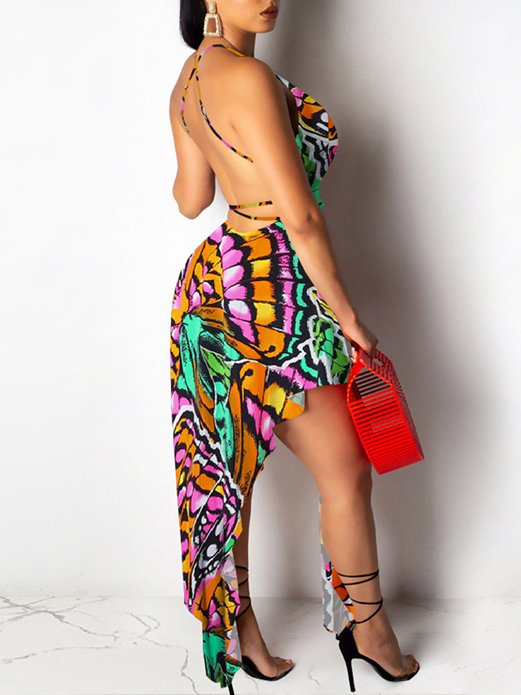 Asymmetrical V-Neck Midi Dress - View 8 | Lwiis