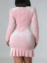 Ruched Velvet Mini Dress with Drawstring - View 9 | Lwiis